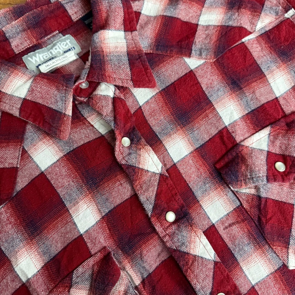 Wrangler Western Plaid Flannel Long Sleeve Snap Pearl Shirt Tall 2XLT 2XL‎ Tall